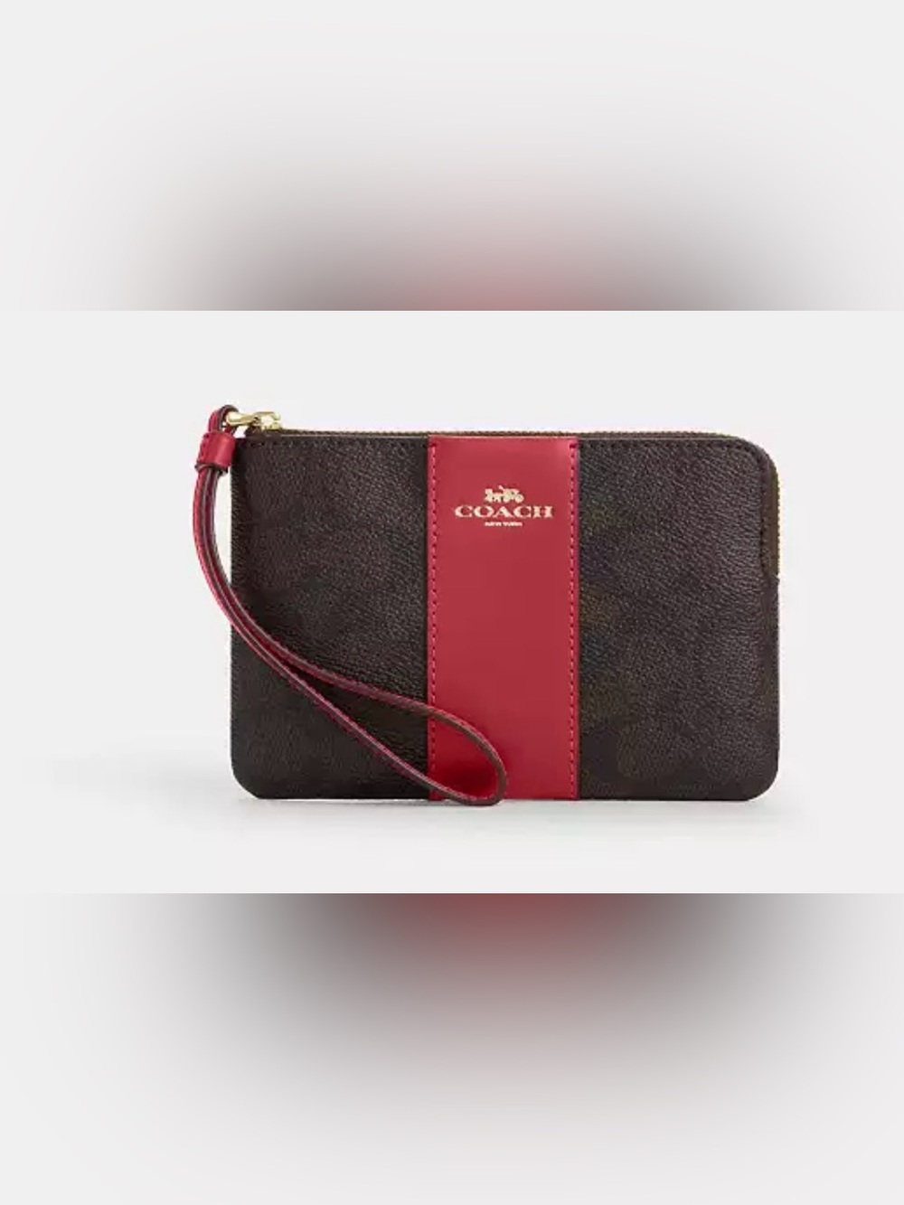 Coach Brown monogram 1941 L Zip Canvas Crossgrain Leather Wristlet